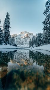 Preview wallpaper river, mountain, snow, winter, nature