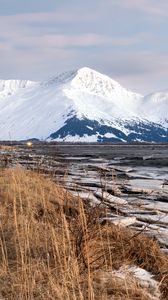 Preview wallpaper river, mountain, snow, valley, landscape, nature