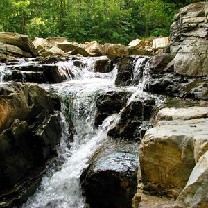 Preview wallpaper river, mountain, stones, ukraine, carpathians, stream, wood