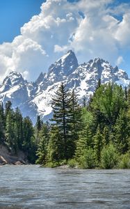 Preview wallpaper river, mountain, trees, landscape, nature