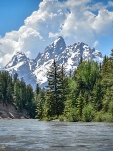 Preview wallpaper river, mountain, trees, landscape, nature