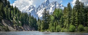 Preview wallpaper river, mountain, trees, landscape, nature