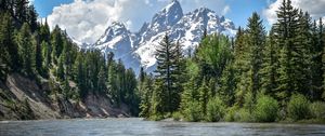 Preview wallpaper river, mountain, trees, landscape, nature