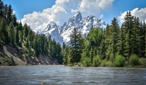 Preview wallpaper river, mountain, trees, landscape, nature