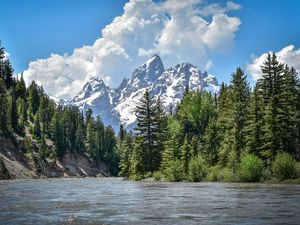 Preview wallpaper river, mountain, trees, landscape, nature