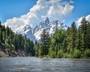 Preview wallpaper river, mountain, trees, landscape, nature