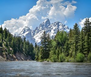 Preview wallpaper river, mountain, trees, landscape, nature