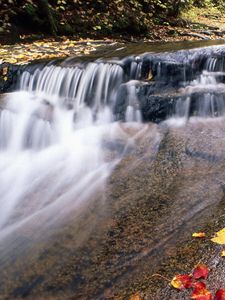 Preview wallpaper river, mountain, water, stream, leaves, autumn