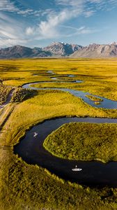 Preview wallpaper river, mountains, aerial view, winding, landscape