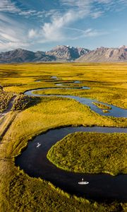 Preview wallpaper river, mountains, aerial view, winding, landscape