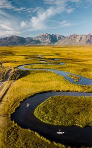 Preview wallpaper river, mountains, aerial view, winding, landscape