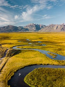 Preview wallpaper river, mountains, aerial view, winding, landscape