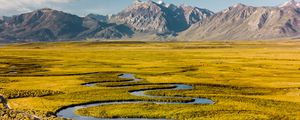 Preview wallpaper river, mountains, aerial view, winding, landscape