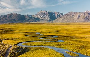 Preview wallpaper river, mountains, aerial view, winding, landscape