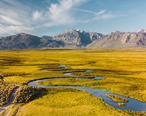 Preview wallpaper river, mountains, aerial view, winding, landscape