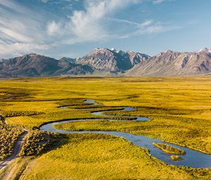 Preview wallpaper river, mountains, aerial view, winding, landscape