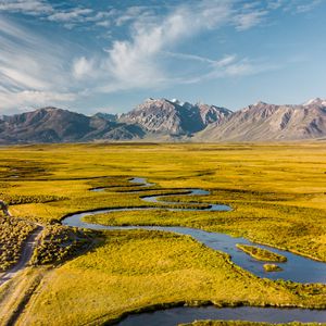 Preview wallpaper river, mountains, aerial view, winding, landscape