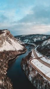 Preview wallpaper river, mountains, aerial view, landscape, canada