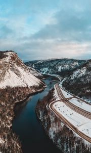 Preview wallpaper river, mountains, aerial view, landscape, canada