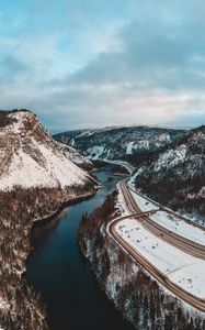 Preview wallpaper river, mountains, aerial view, landscape, canada