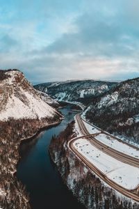 Preview wallpaper river, mountains, aerial view, landscape, canada