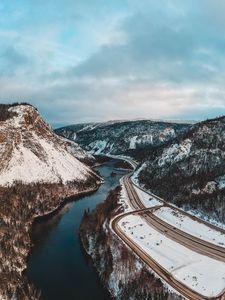 Preview wallpaper river, mountains, aerial view, landscape, canada