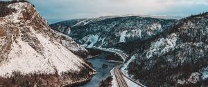 Preview wallpaper river, mountains, aerial view, landscape, canada