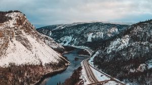 Preview wallpaper river, mountains, aerial view, landscape, canada