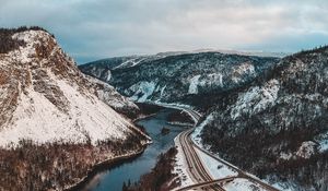 Preview wallpaper river, mountains, aerial view, landscape, canada