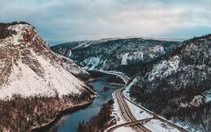 Preview wallpaper river, mountains, aerial view, landscape, canada