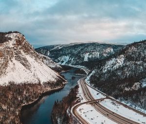 Preview wallpaper river, mountains, aerial view, landscape, canada