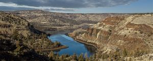 Preview wallpaper river, mountains, canyon, clouds, landscape