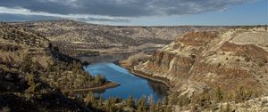 Preview wallpaper river, mountains, canyon, clouds, landscape