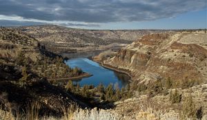 Preview wallpaper river, mountains, canyon, clouds, landscape