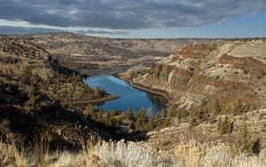 Preview wallpaper river, mountains, canyon, clouds, landscape