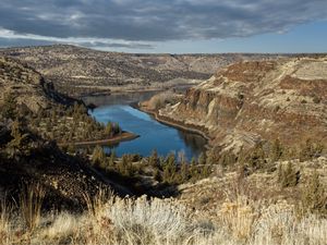 Preview wallpaper river, mountains, canyon, clouds, landscape