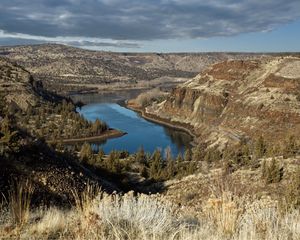 Preview wallpaper river, mountains, canyon, clouds, landscape