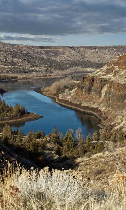 480x800 Wallpaper river, mountains, canyon, clouds, landscape