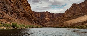 Preview wallpaper river, mountains, canyon, clouds