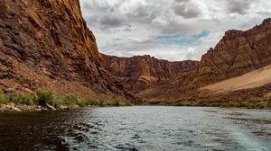 Preview wallpaper river, mountains, canyon, clouds