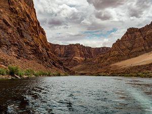 Preview wallpaper river, mountains, canyon, clouds