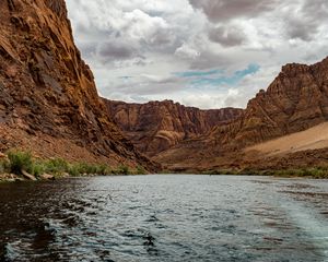 Preview wallpaper river, mountains, canyon, clouds