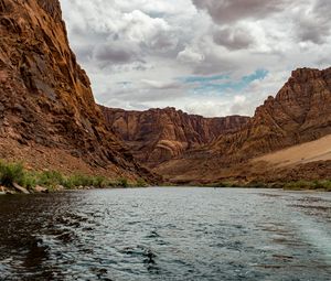 Preview wallpaper river, mountains, canyon, clouds