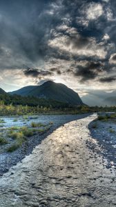 Preview wallpaper river, mountains, clouds, landscape, nature