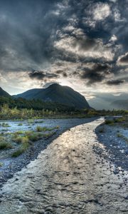 Preview wallpaper river, mountains, clouds, landscape, nature