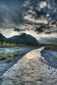 Preview wallpaper river, mountains, clouds, landscape, nature