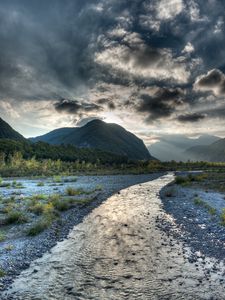 Preview wallpaper river, mountains, clouds, landscape, nature