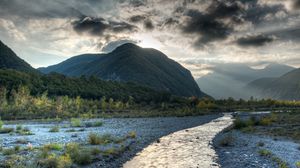 Preview wallpaper river, mountains, clouds, landscape, nature