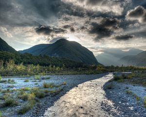 Preview wallpaper river, mountains, clouds, landscape, nature