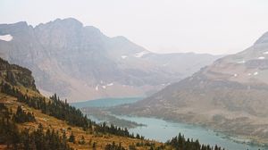 Preview wallpaper river, mountains, fog, landscape